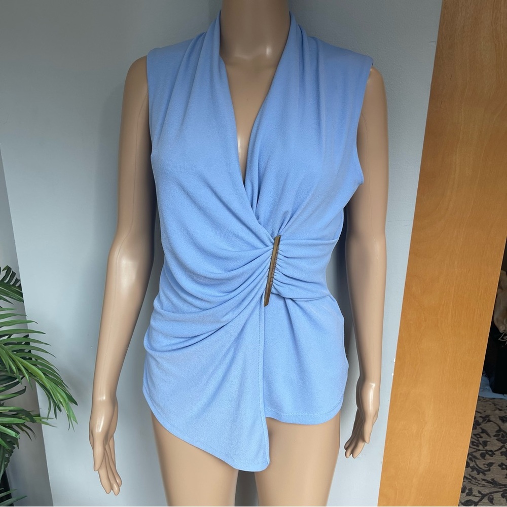 Donna Karan Light Blue Draped Blouse